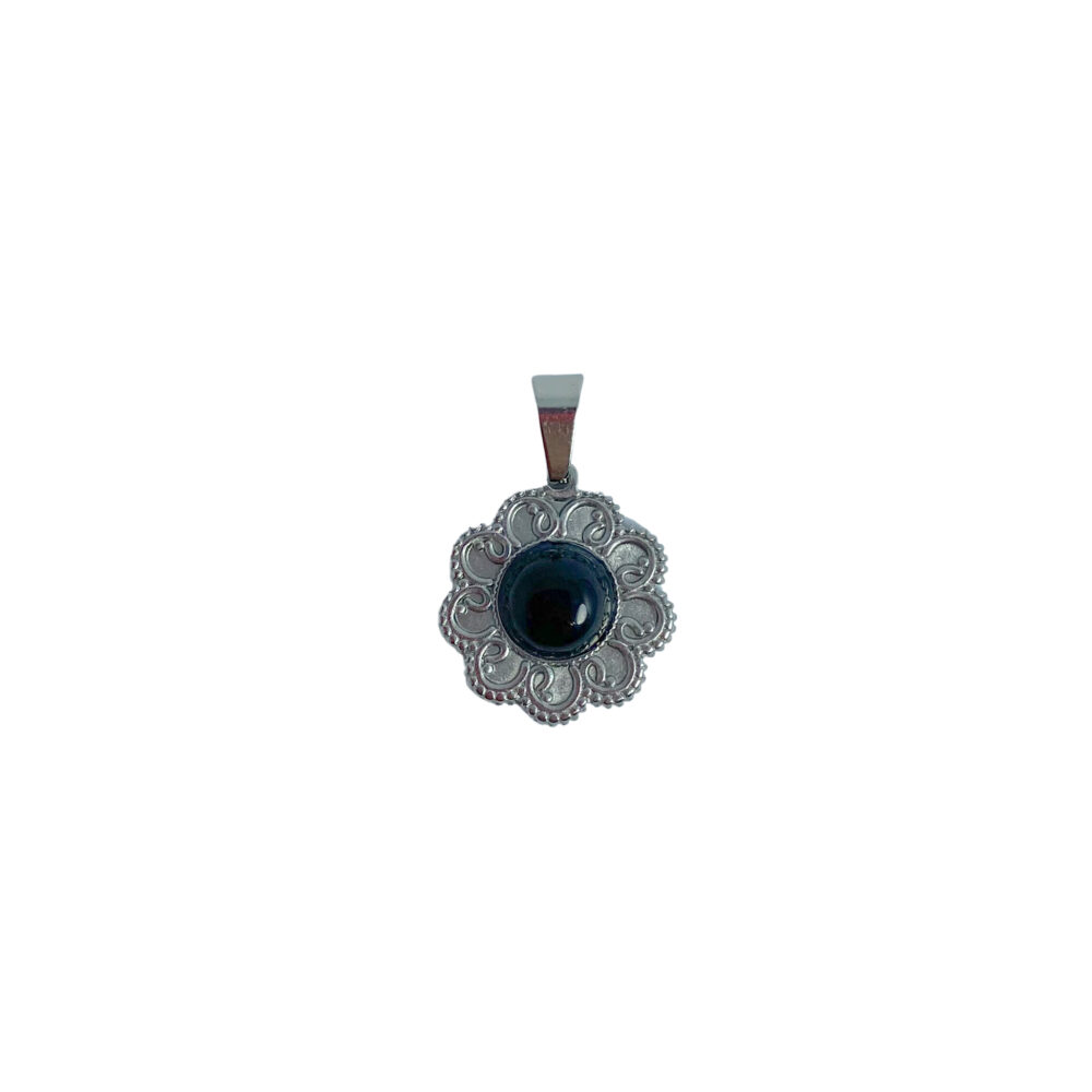 DIJE ACERO QUIRURGICO FORMA DE FLOR CENTRO COLOR NEGRO