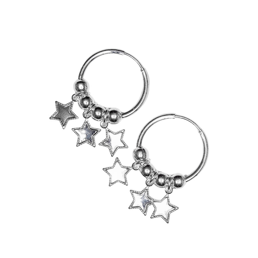 AROS DE PLATA 925 ARGOLLAS CON DIJE COLGANTE TRES ESTRELLAS - Imagen 2