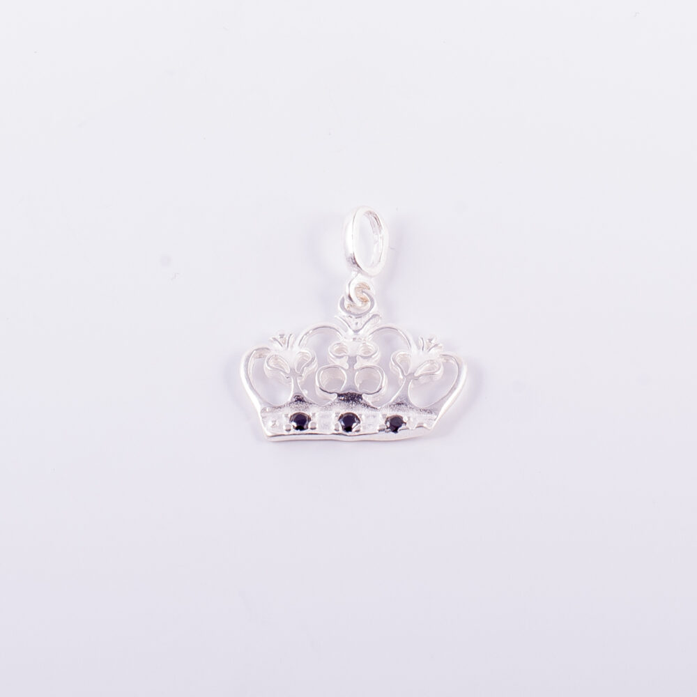 DIJE DE PLATA 925 CORONA CON TRES PIEDRAS CÚBICAS VIOLETAS - Imagen 2