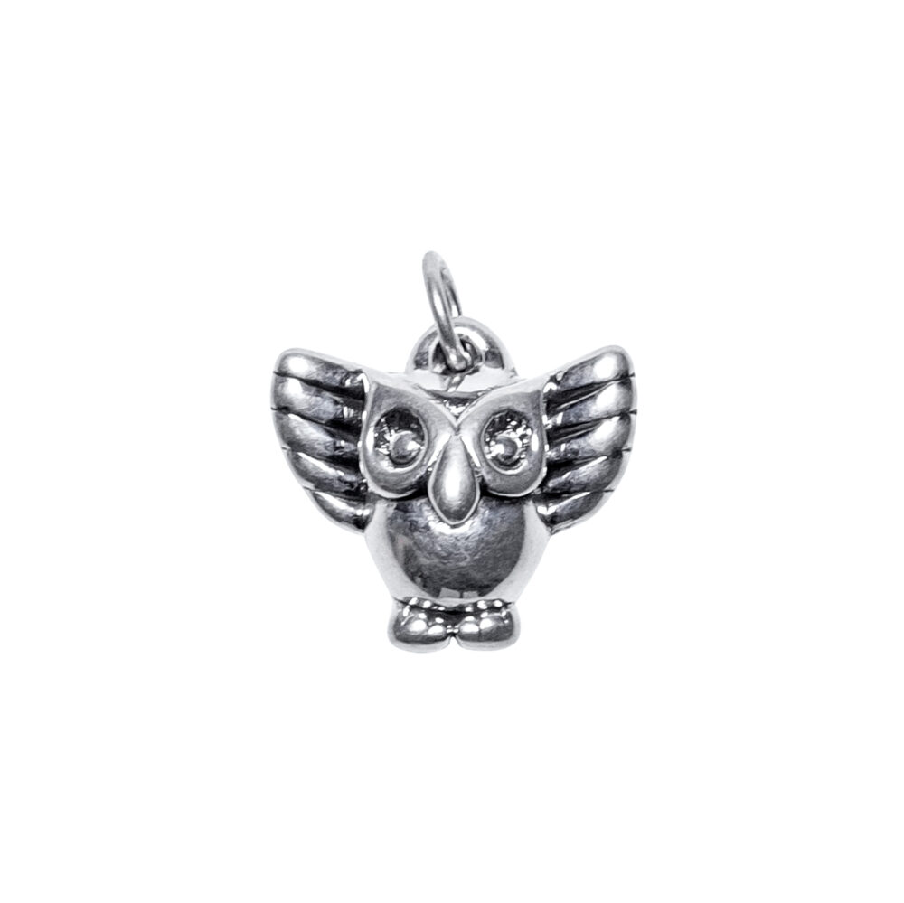 DIJE DE PLATA 925 BUHO INFLADO CHICO CON ALAS ABIERTAS