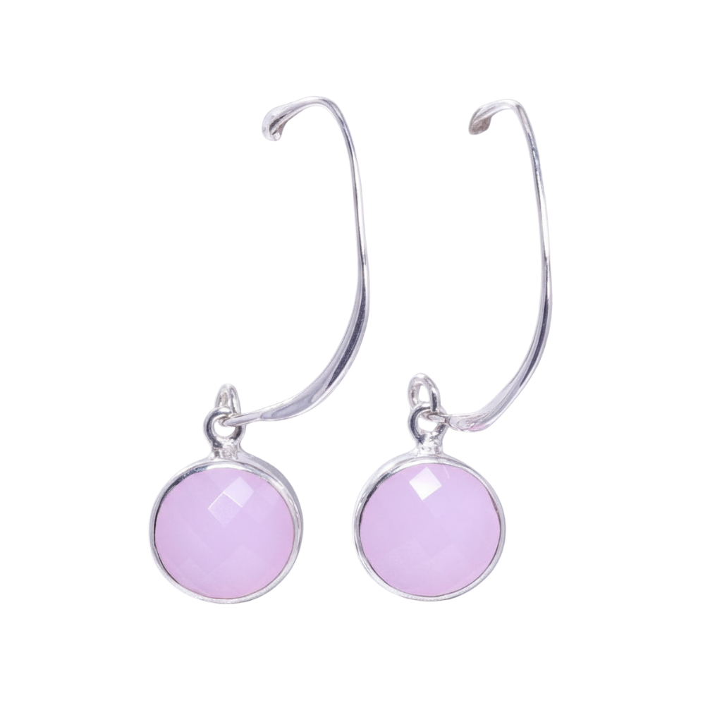 AROS DE PLATA 925 PASANTE GANCHO CON PIEDRA CIRCULAR ROSA