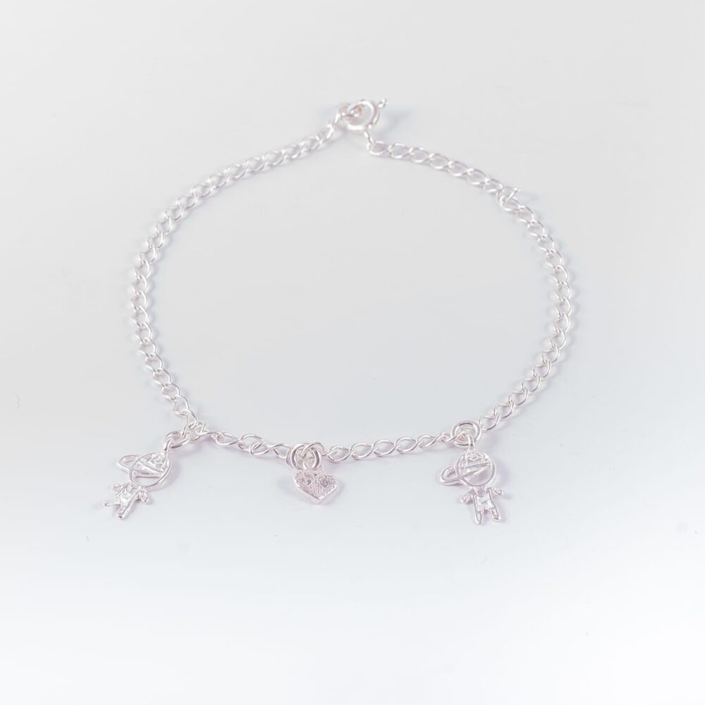 PULSERA DE PLATA 925 NENE CON GORRA Y CORAZON CON CUBIC - Imagen 2
