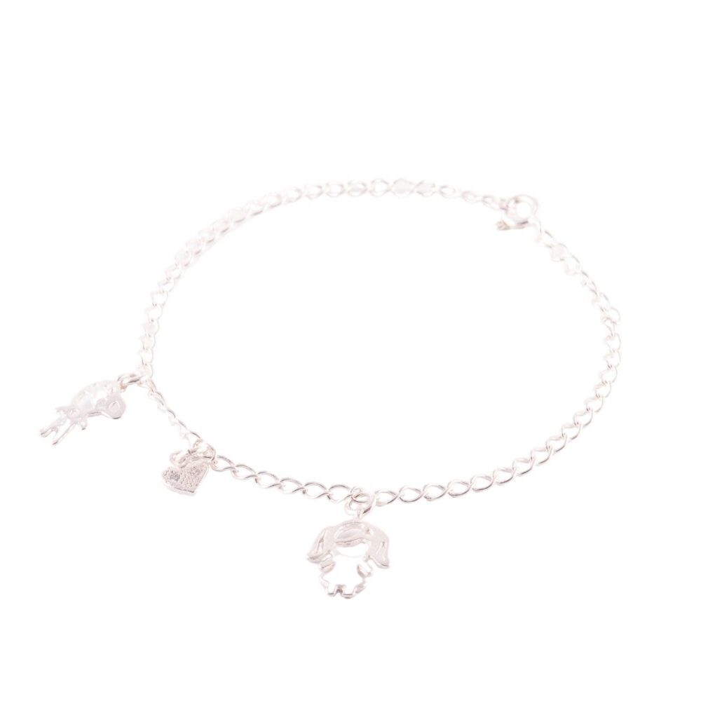 PULSERA DE PLATA 925 DISEÑO NENA, NENE Y CORAZON+ CRISTAL - Imagen 2