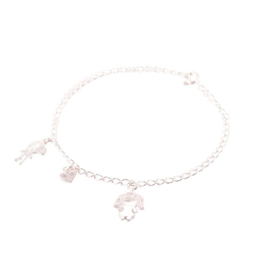 PULSERA DE PLATA 925 DISEÑO NENA, NENE Y CORAZON+ CRISTAL - Imagen 2