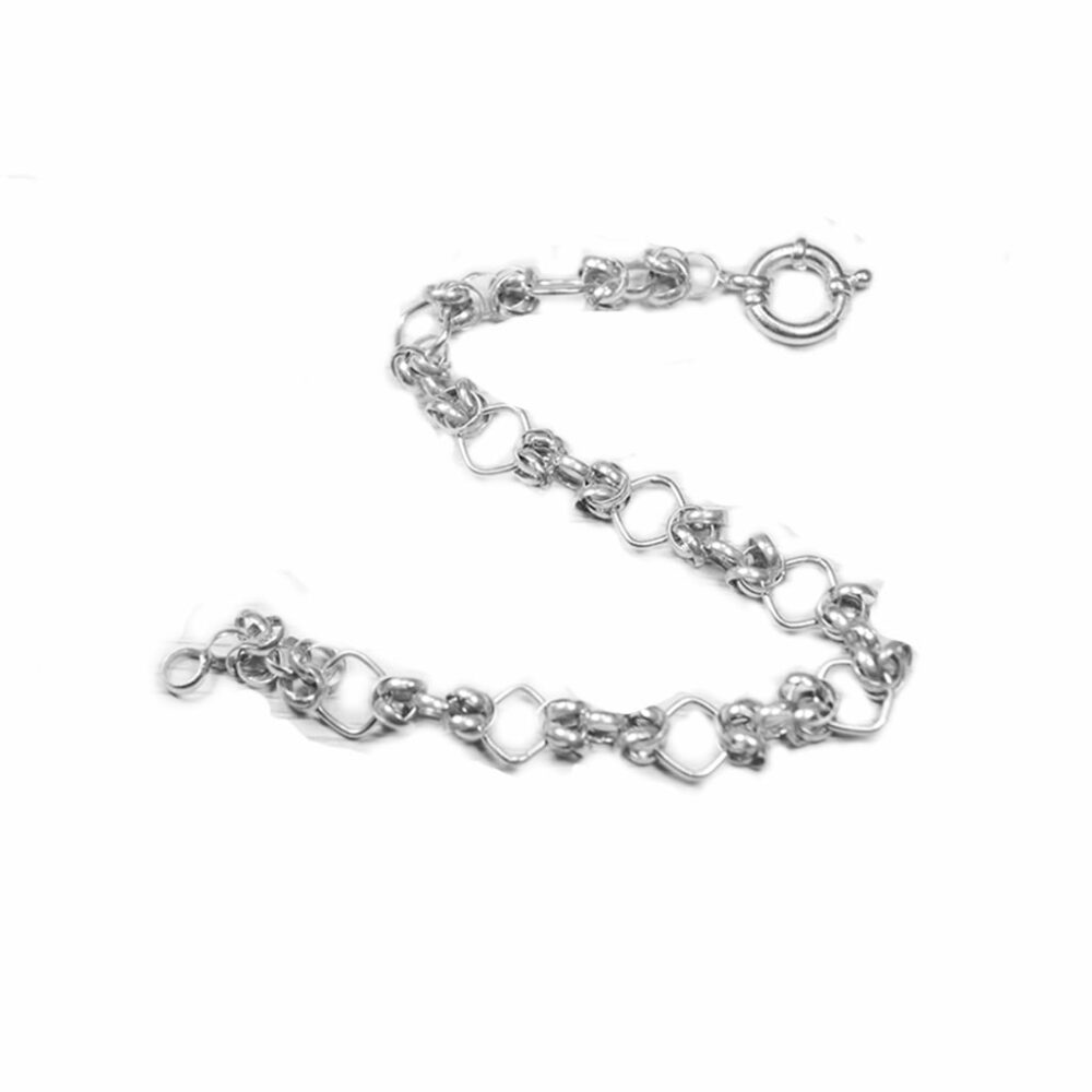 P4395 - PULSERA DE PLATA 925 ROLO CON DETALLES DE ROMBO