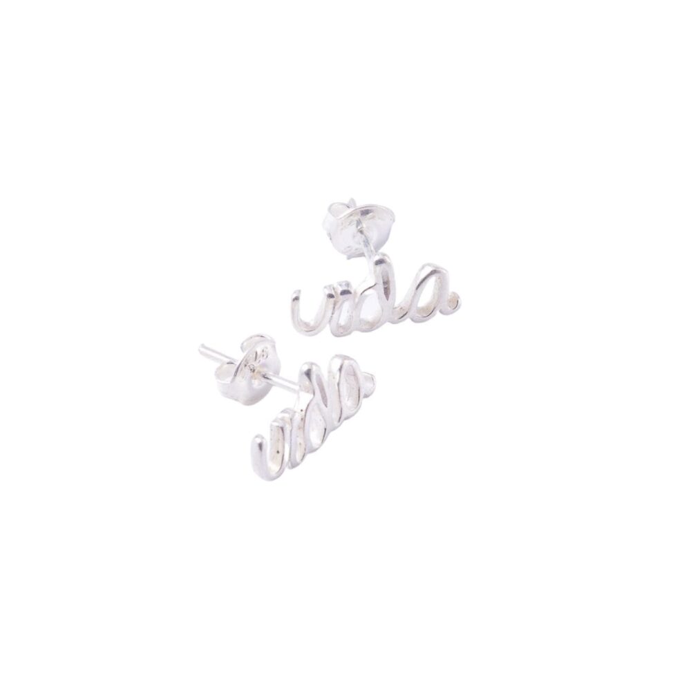 PB0578 - AROS DE PLATA 925 VIDA LETRA CURSIVA