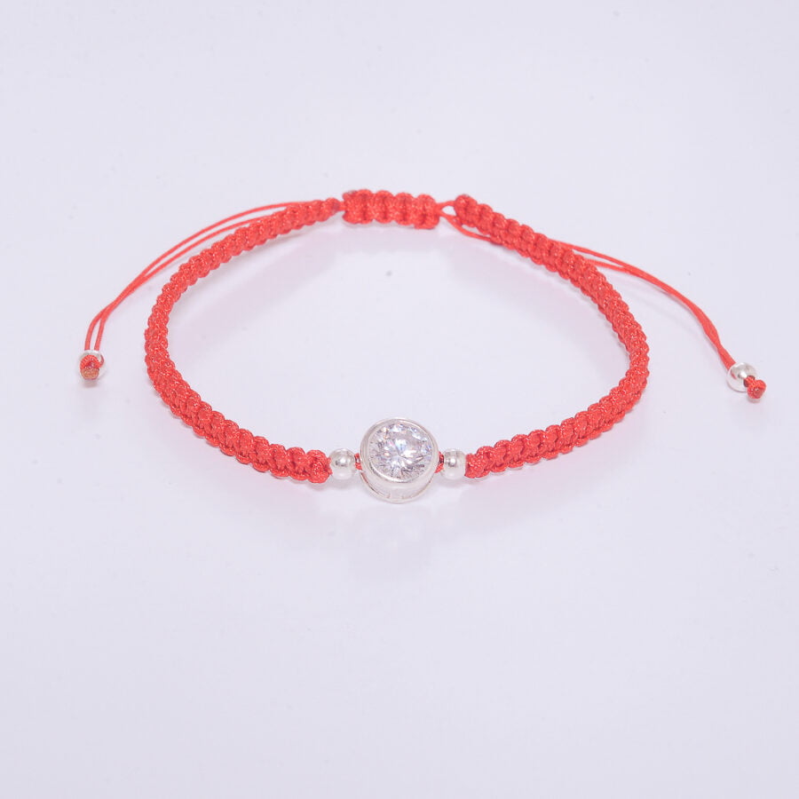 PULSERA DE PLATA 925 MACRAME ROJA CON CIRCONIA EN EL MEDIO