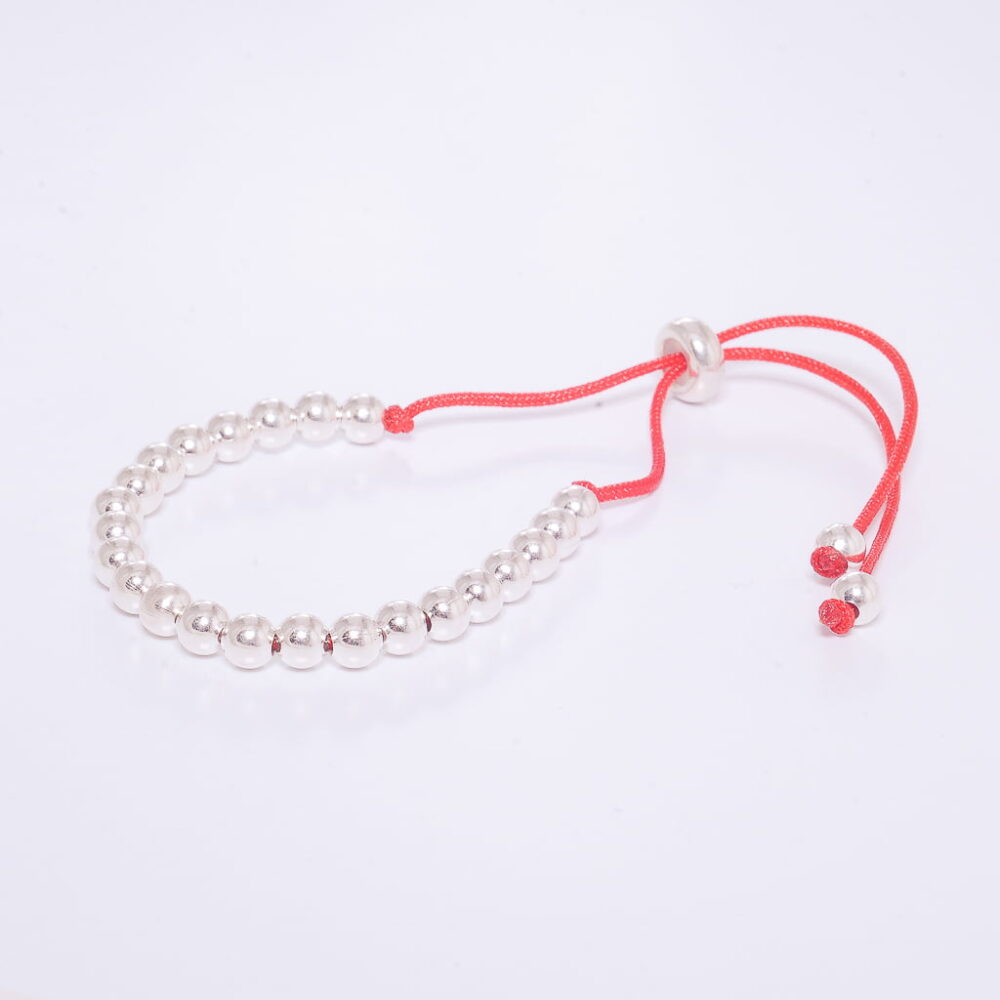 PM02 - PULSERA DE PLATA 925 MACRAME ROJA CON BOLITAS CHICAS