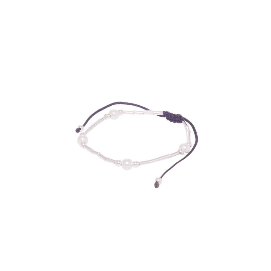 PULSERA CON PERLA Y CILINDRICOS DE PLATA 925 MACRAME