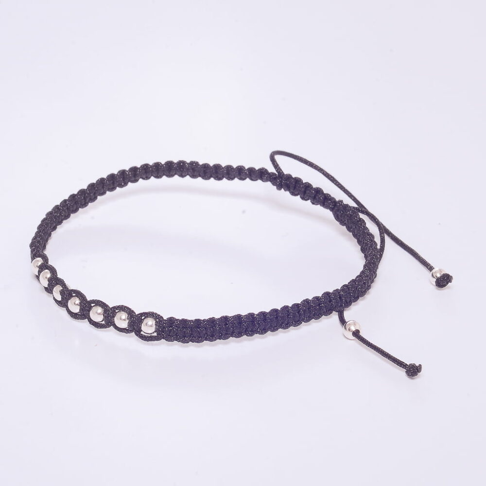 PM08 - PULSERA DE PLATA 925 MACRAME NEGRA CON BOLITAS