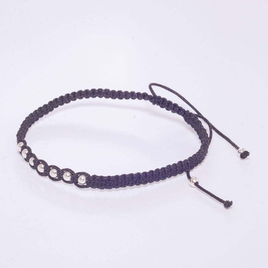 PM08 - PULSERA DE PLATA 925 MACRAME NEGRA CON BOLITAS