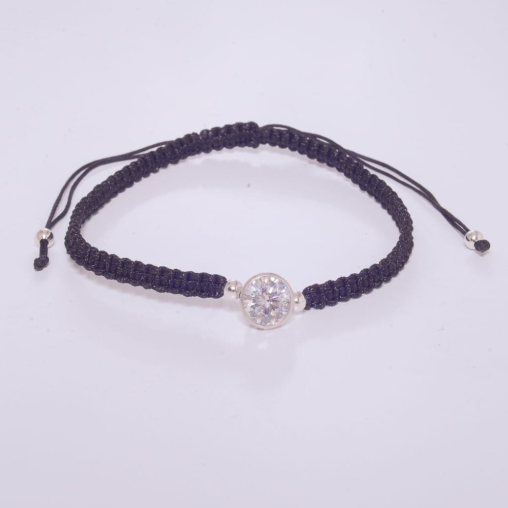 PULSERA DE PLATA 925 MACRAME NEGRA CON CUBIC EN EL MEDIO - Imagen 2