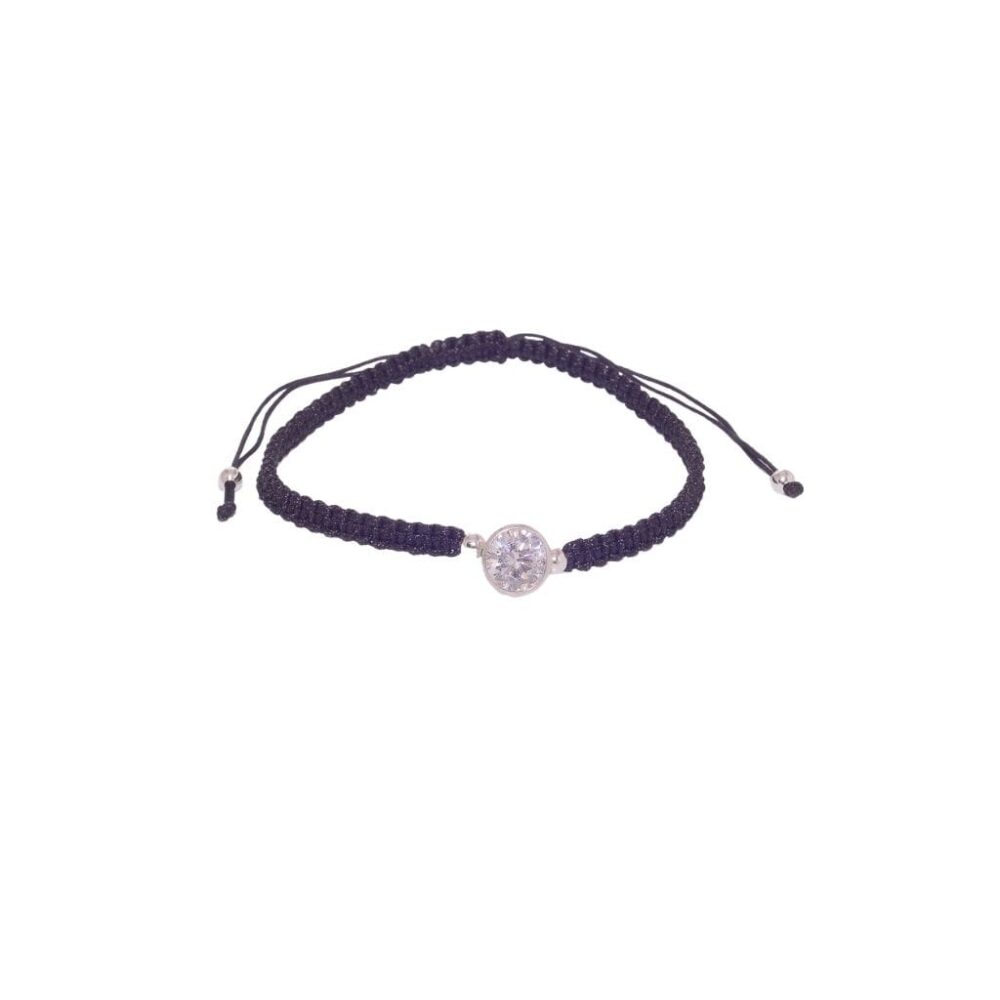 PULSERA DE PLATA 925 MACRAME NEGRA CON CUBIC EN EL MEDIO