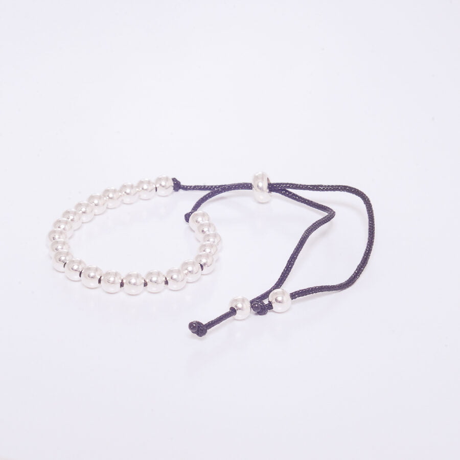 PULSERA DE PLATA 925 MACRAME NEGRA CON BOLITAS MEDIANAS