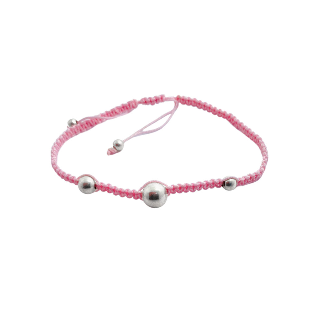 PULSERA CON ESFERA DE PLATA 925 MACRAME COLOR ROSA - PM31
