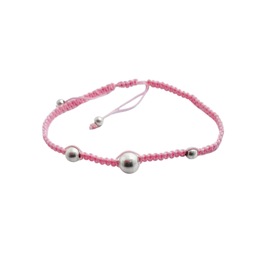 PULSERA CON ESFERA DE PLATA 925 MACRAME COLOR ROSA - PM31
