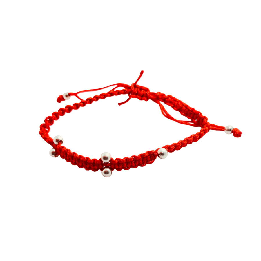 PULSERA CON ESFERA DE PLATA 925 MACRAME DE COLOR ROJO - PM33