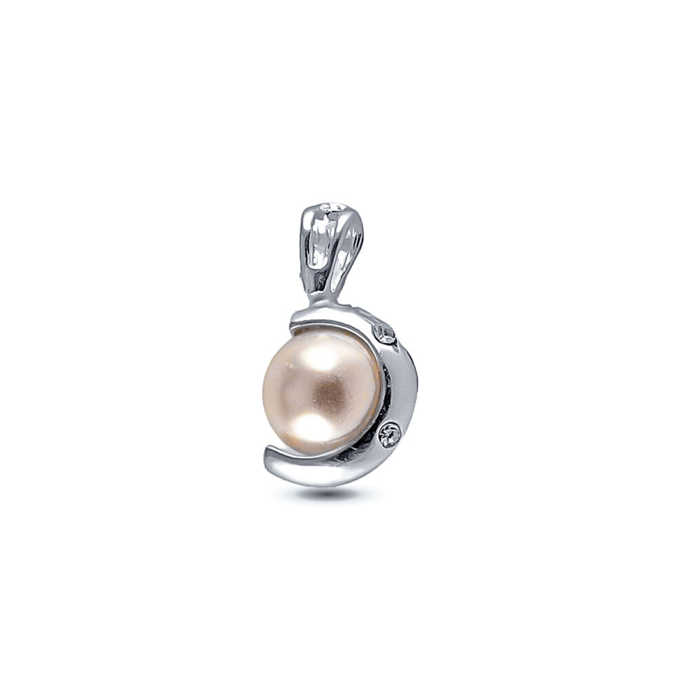 DIJE DE PLATA 925 PERLA ENGARZADA CON MEDIALUNA Y CUBIC