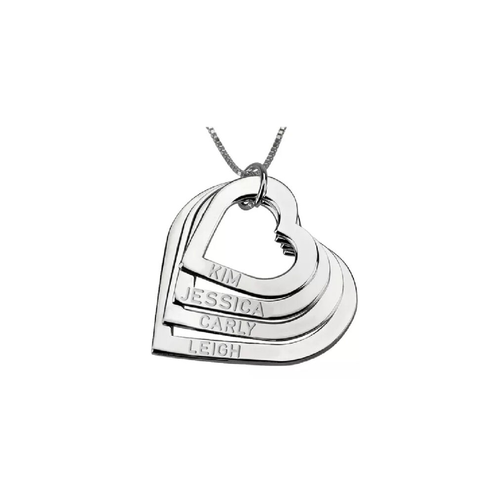 DIJE PLATA 925 CORAZONES CUADRUPLE CON GRABADO Y CADENA - JOPE02