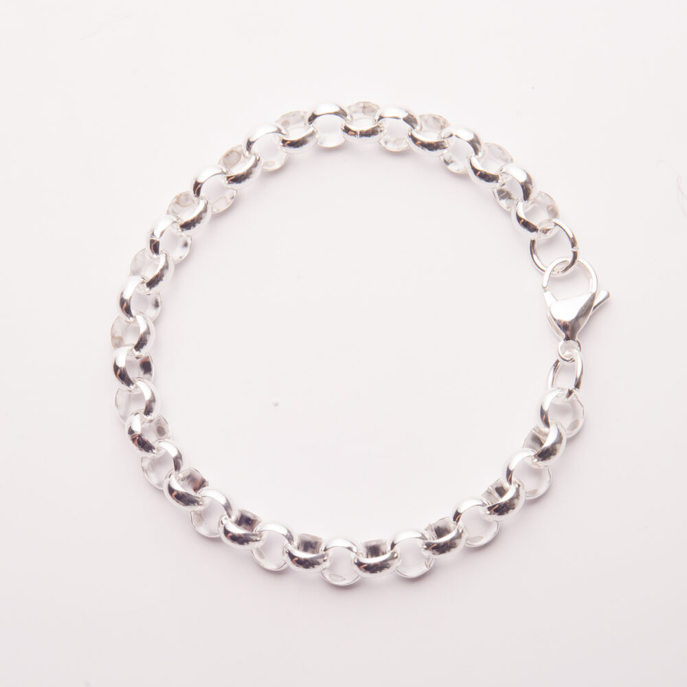 PULSERA DE ACERO BLANCO ROLO CON ESLABONES CIRCULARES