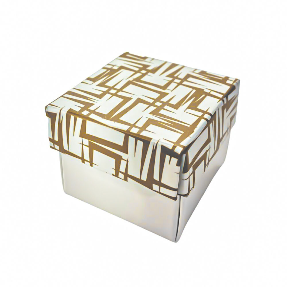 CAJ10-CAJA DE ANILLO CARTON CON ESTAMPADO BLANCO Y MARRON