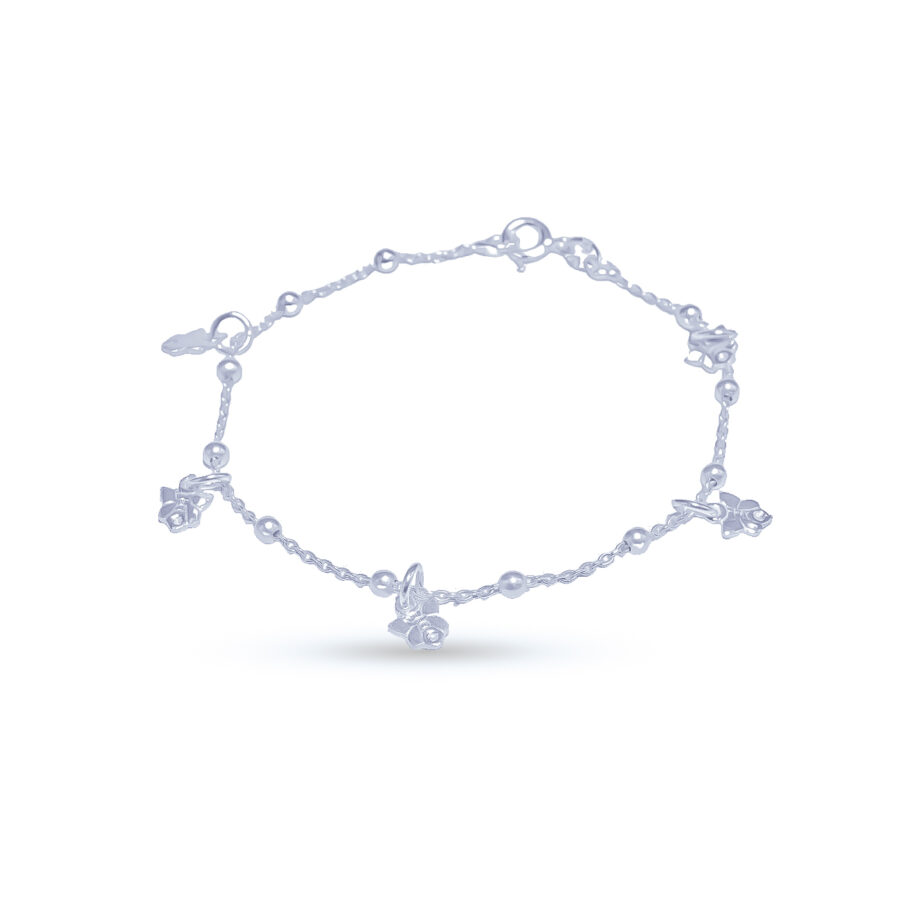 PULSERA DE PLATA 925 CON ESFERA Y MARIPOSAS COLGANTES-PLX01