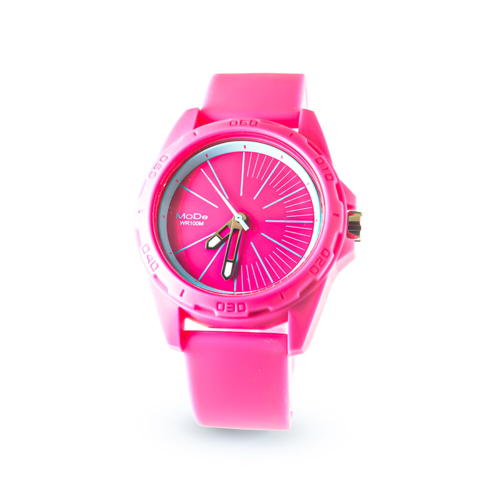 RELOJ MoDe CON MALLA FUCSIA Y DETALLES CELESTE-RE064