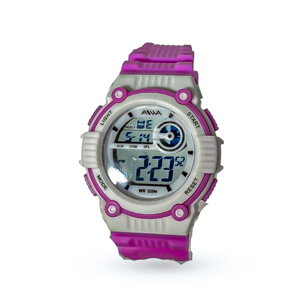 RELOJ AIWA MAGENTA CON DETALLES BLANCOS Y GRISES-RE655