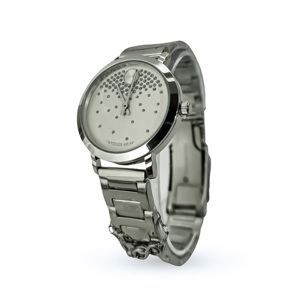 RELOJ KNOCK OUT BEIGE Y MALLA CON TRAMADO ENGARZADO