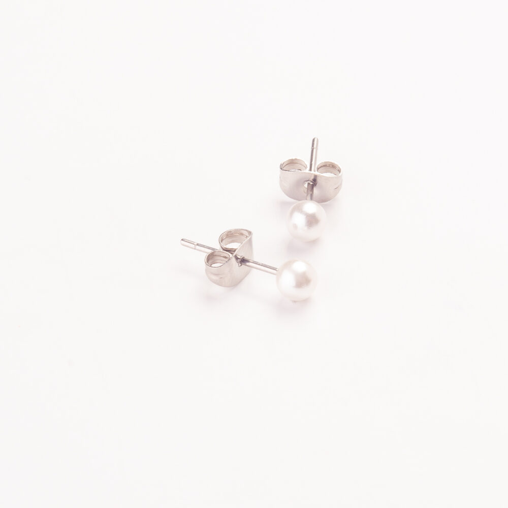 AROS PASANTES DE ACERO QUIRURGICO CON PERLA BLANCA PEQUEÑA - Imagen 2