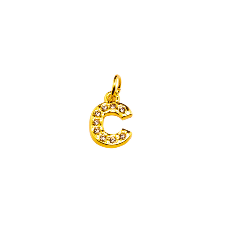 DIJE ACERO DORADO LETRA "C" CON MINI ZIRCONIAS - ACED52