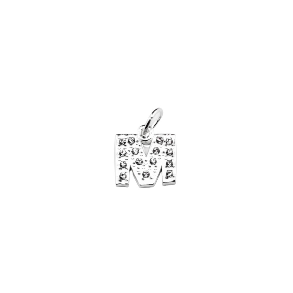 DIJE ACERO BLANCO LETRA "M" CON MINI ZIRCONIAS - ACED64