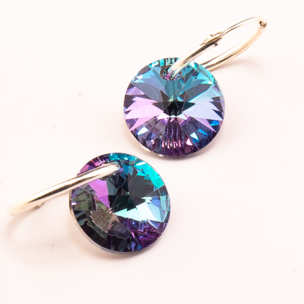 AROS ARGOLLA DE PLATA 925 CON CRISTAL VIOLETA TORNASOLADO - Imagen 2