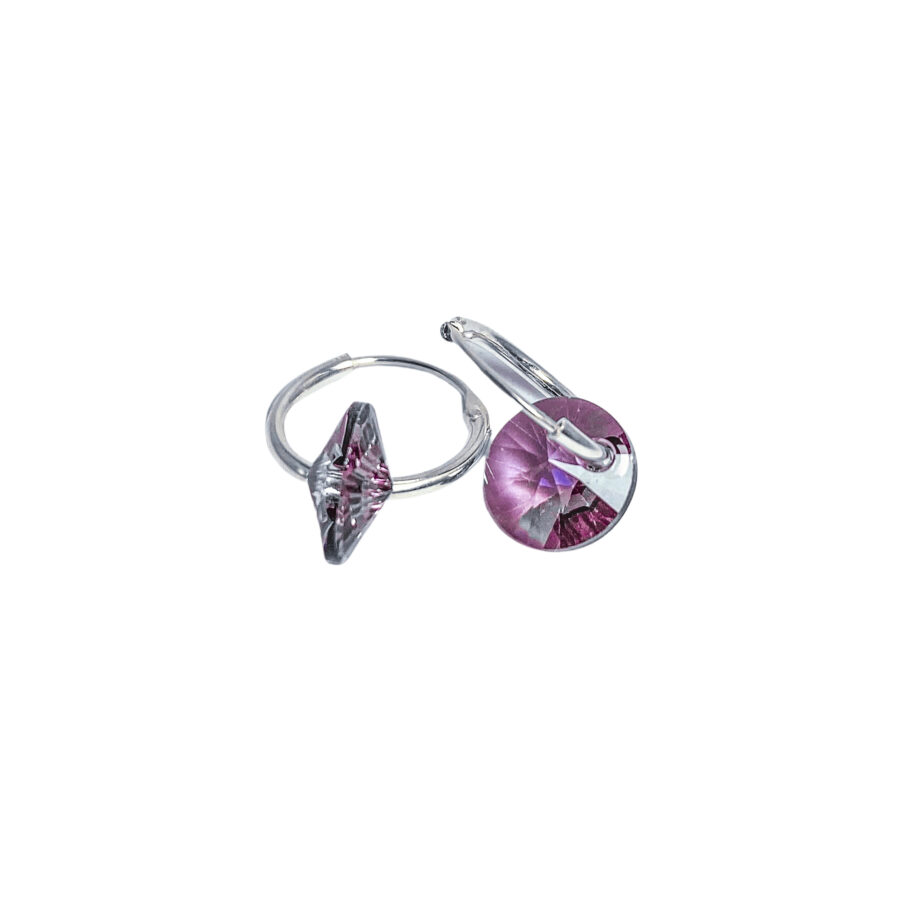 AROS ARGOLLA DE PLATA 925 CON DIJE CRISTAL REDONDO VIOLETA