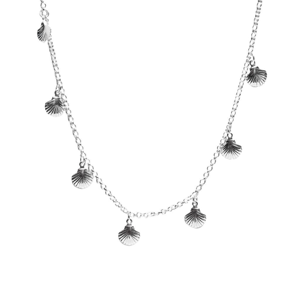 CHOKER DE PLATA 925 CON ALMEJAS Y DIJE DE ARBOL EN EL CIERRE