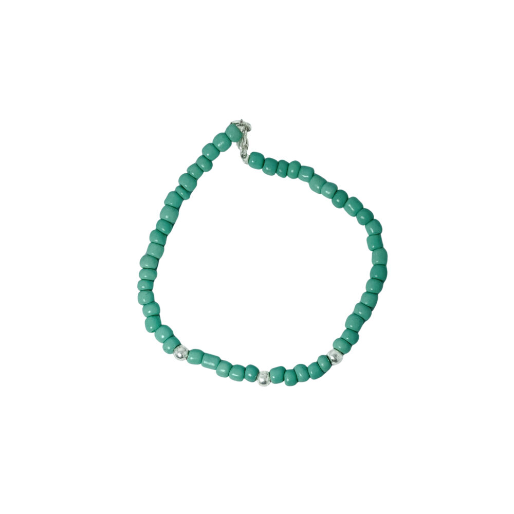 PLB20- PULSERA SEMI JOYAS BOLITAS DE PLATA Y BIJOU COLOR VERDE - Imagen 2