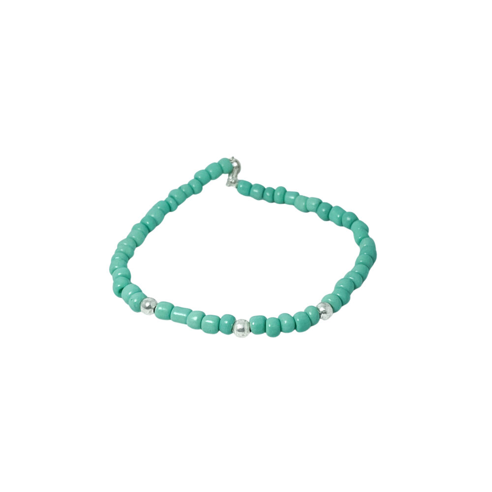 PLB20- PULSERA SEMI JOYAS BOLITAS DE PLATA Y BIJOU COLOR VERDE