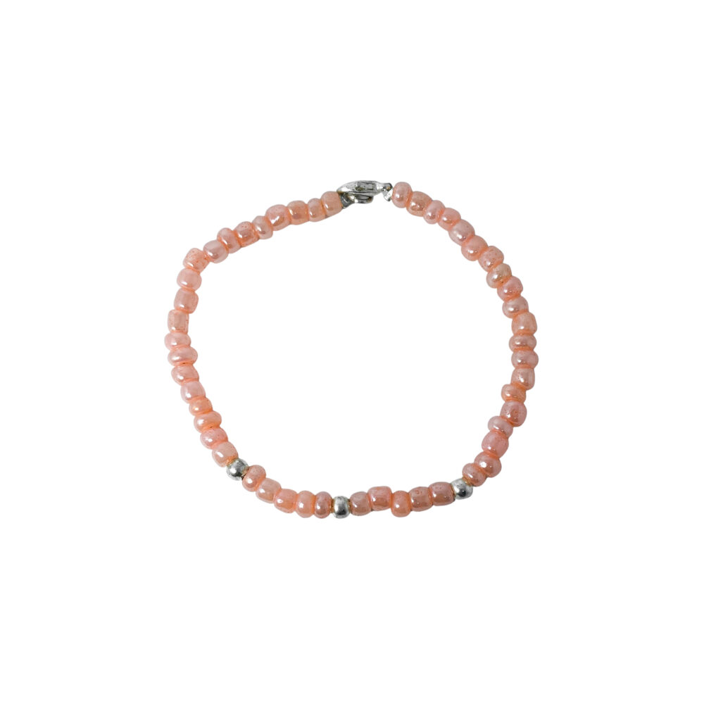 PLB21- PULSERA SEMI JOYAS BOLITAS DE PLATA Y BIJOU COLOR SALMON - Imagen 2