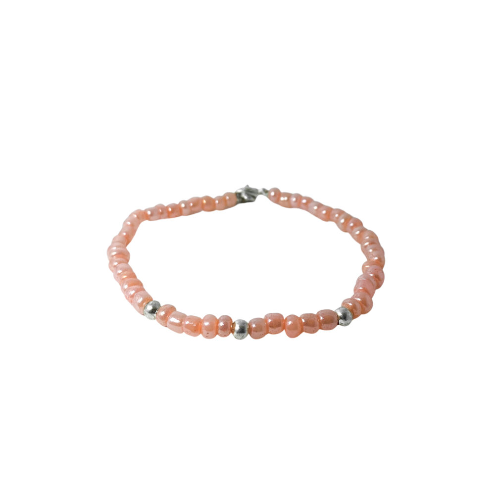 PLB21- PULSERA SEMI JOYAS BOLITAS DE PLATA Y BIJOU COLOR SALMON