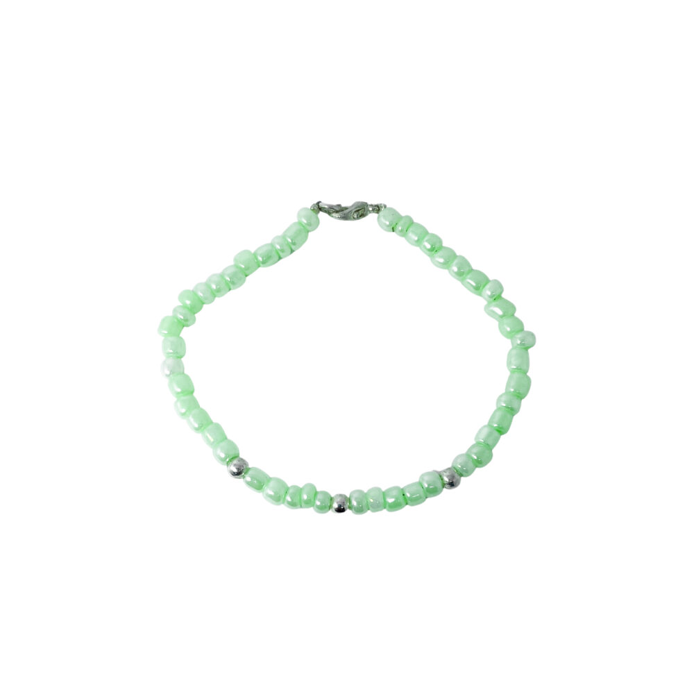 PLB22- PULSERA SEMI JOYAS BOLITAS DE PLATA Y BIJOU COLOR VERDE - Imagen 2