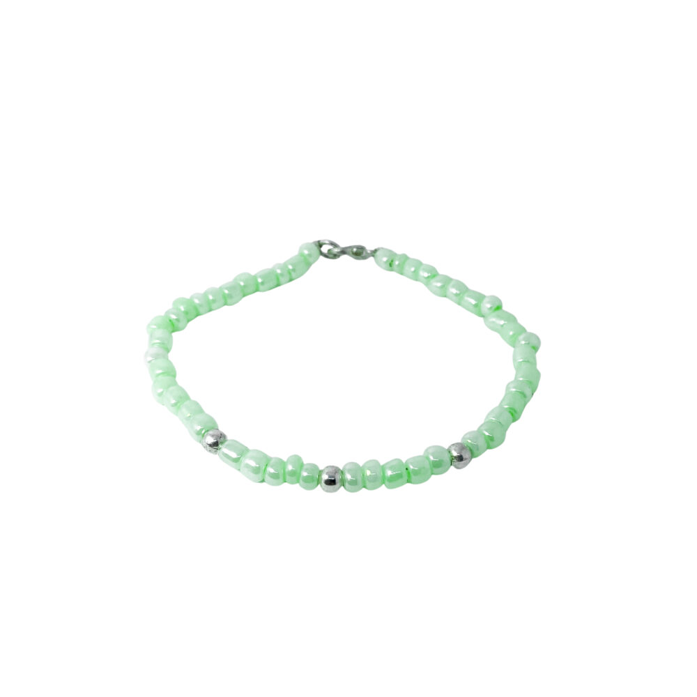 PLB22- PULSERA SEMI JOYAS BOLITAS DE PLATA Y BIJOU COLOR VERDE