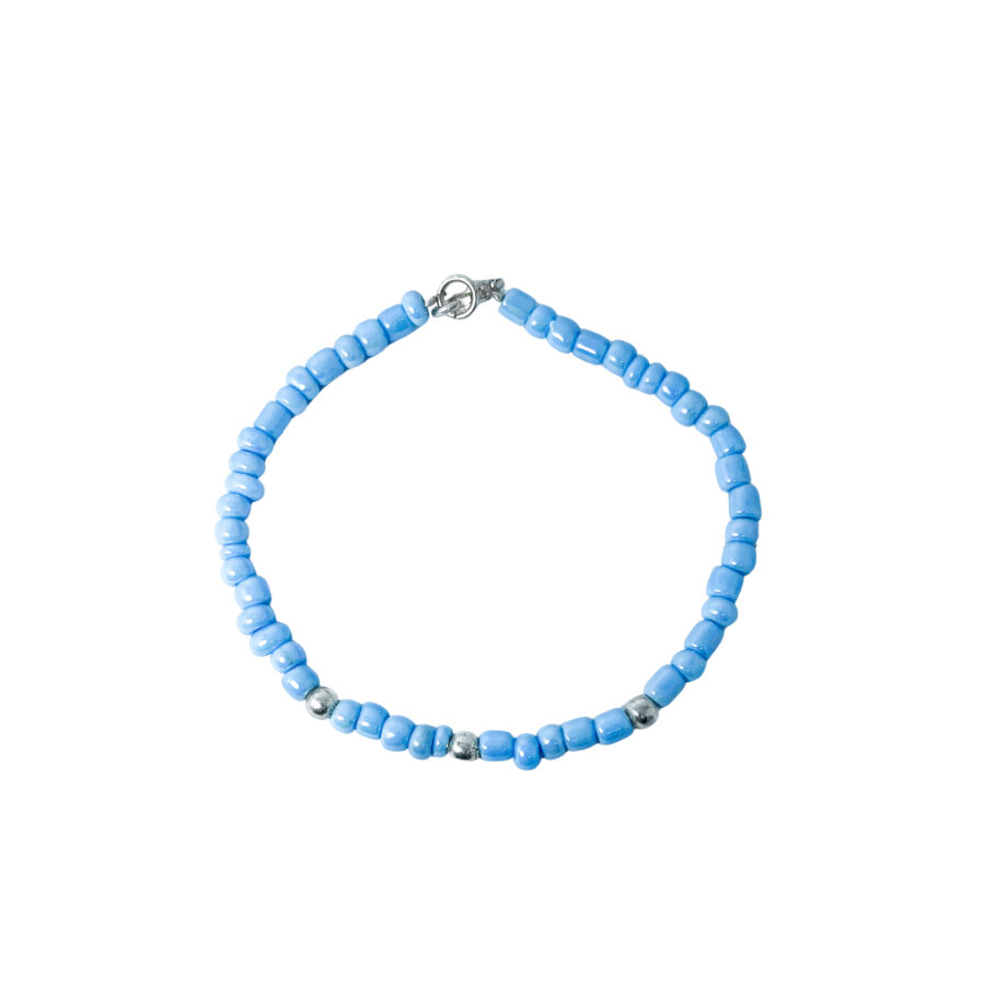 PLB24- PULSERA SEMI JOYAS BOLITAS DE PLATA Y BIJOU COLOR CELESTE - Imagen 2