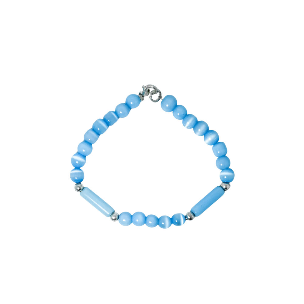 PLB26- PULSERA SEMI JOYAS BOLITAS DE PLATA Y BIJOU COLOR AZUL - Imagen 2