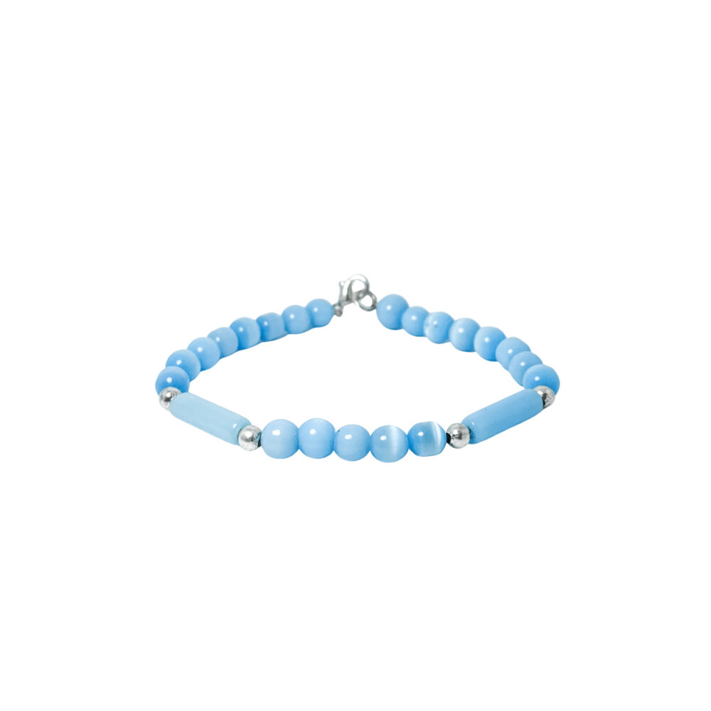PLB26- PULSERA SEMI JOYAS BOLITAS DE PLATA Y BIJOU COLOR AZUL