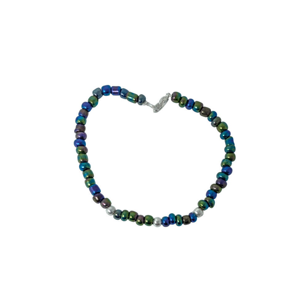 PLB27- PULSERA SEMI JOYAS BOLITAS DE PLATA Y BIJOU COLOR TORNASOLADO - Imagen 2
