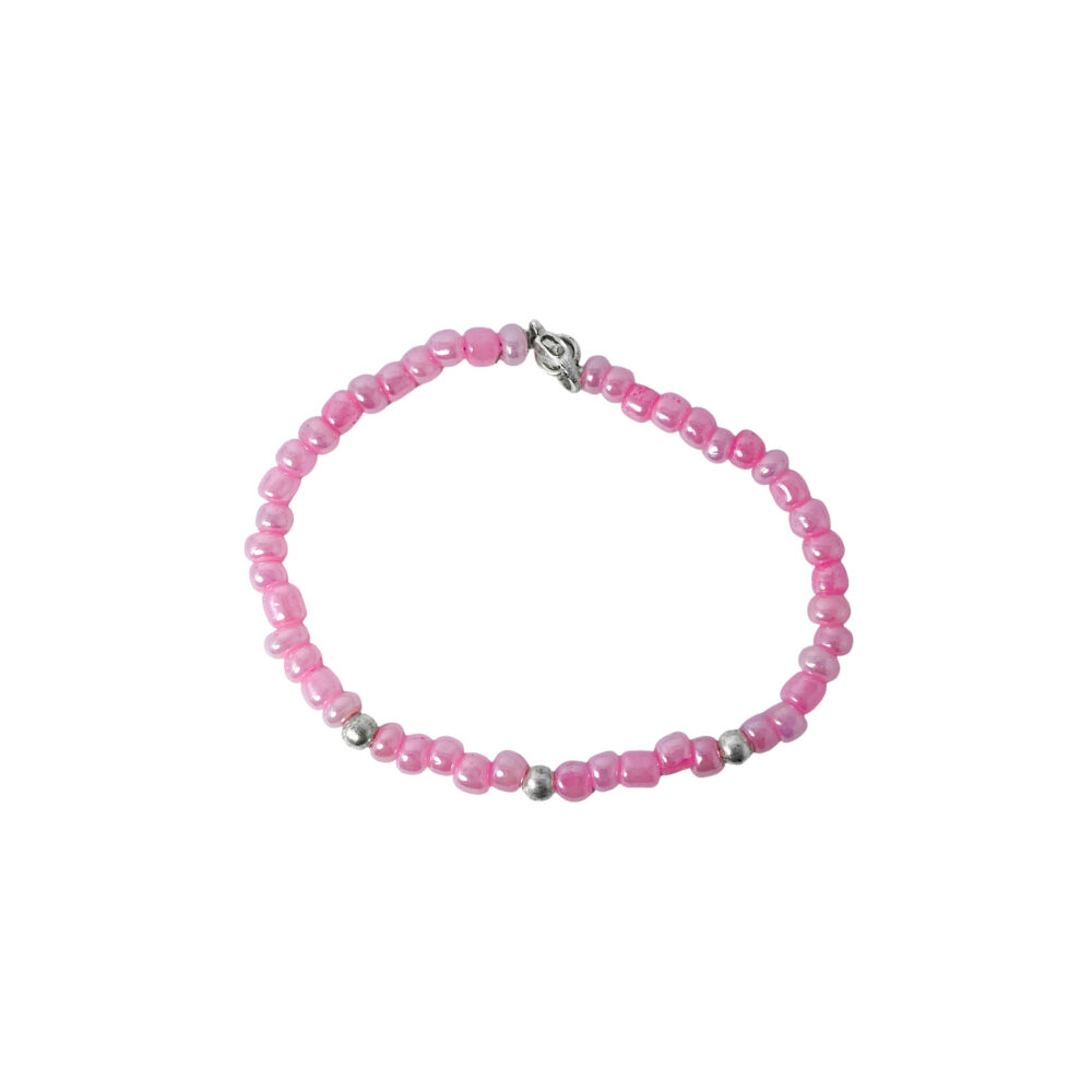 PLB28- PULSERA SEMI JOYAS BOLITAS DE PLATA Y BIJOU COLOR ROSA - Imagen 2