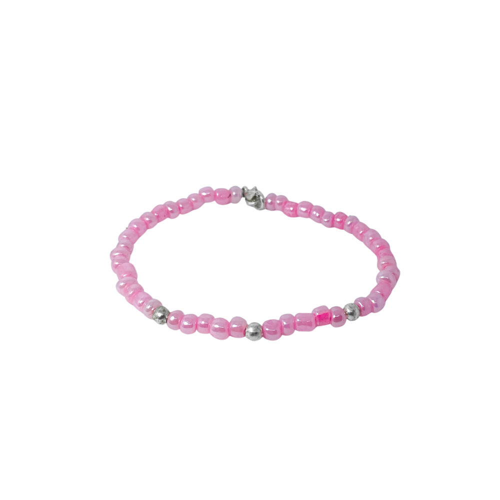PLB28- PULSERA SEMI JOYAS BOLITAS DE PLATA Y BIJOU COLOR ROSA