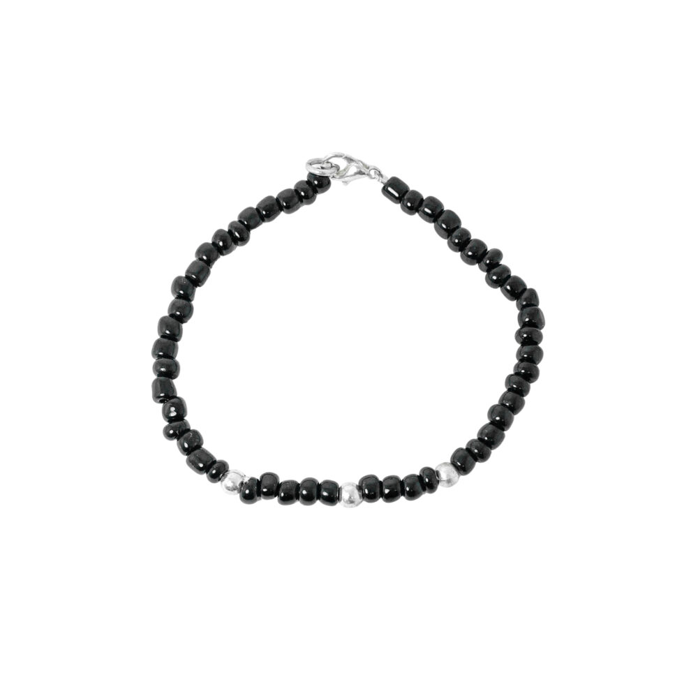 PLB29- PULSERA SEMI JOYAS BOLITAS DE PLATA Y BIJOU COLOR NEGRA - Imagen 2