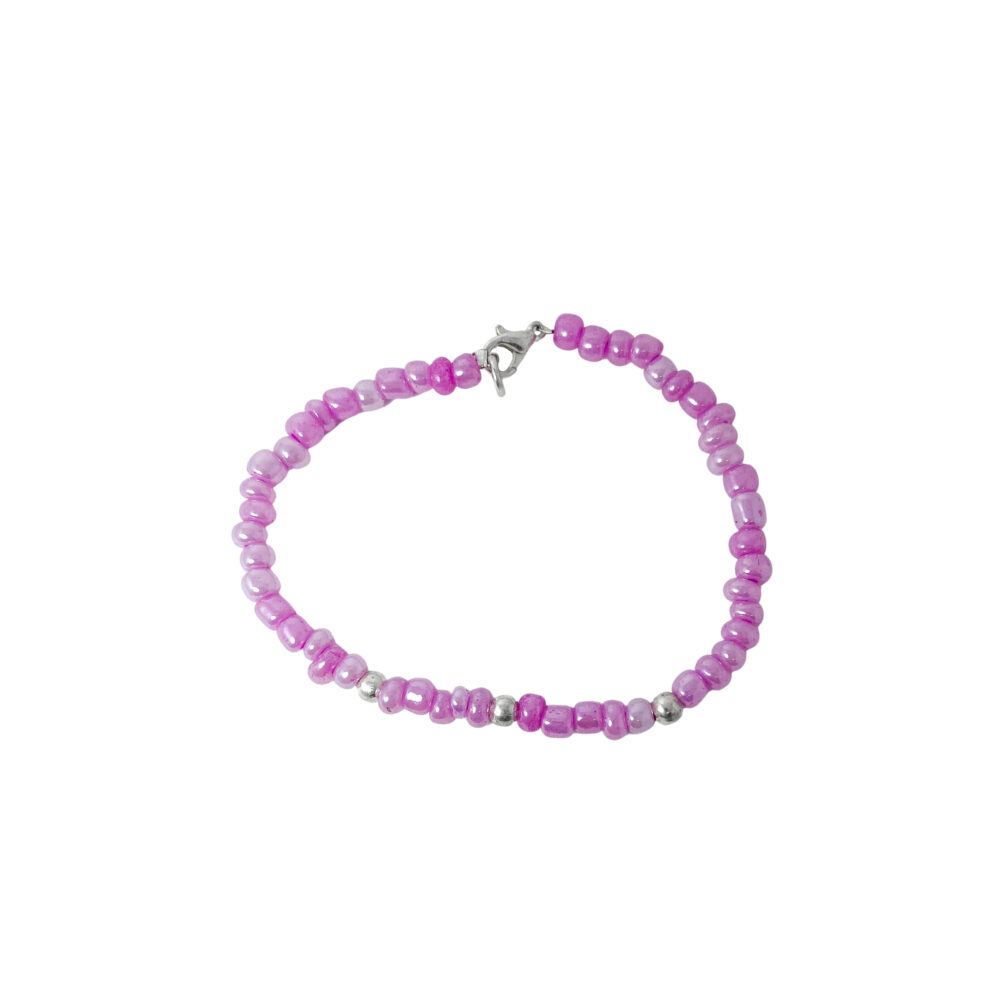 PLB30- PULSERA SEMI JOYAS BOLITAS DE PLATA Y BIJOU COLOR  LILA