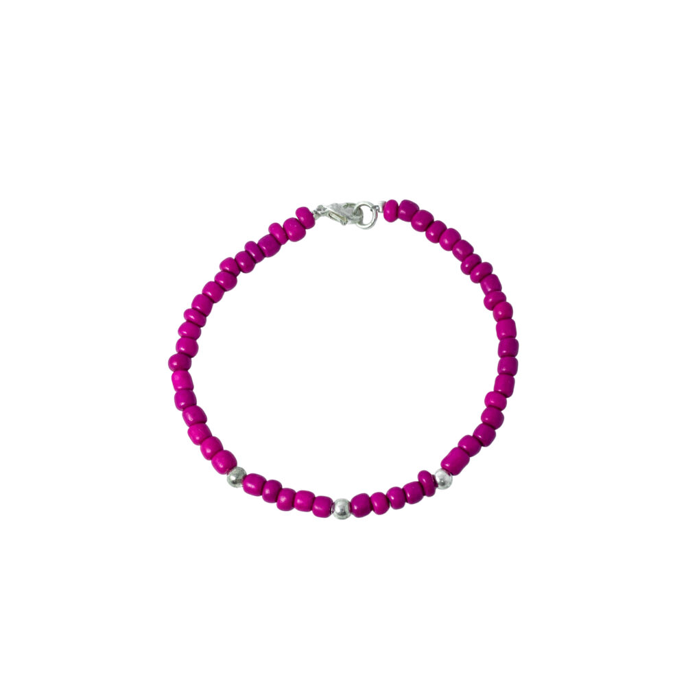 PLB31- PULSERA SEMI JOYAS BOLITAS DE PLATA Y BIJOU COLOR  ROSA - Imagen 2